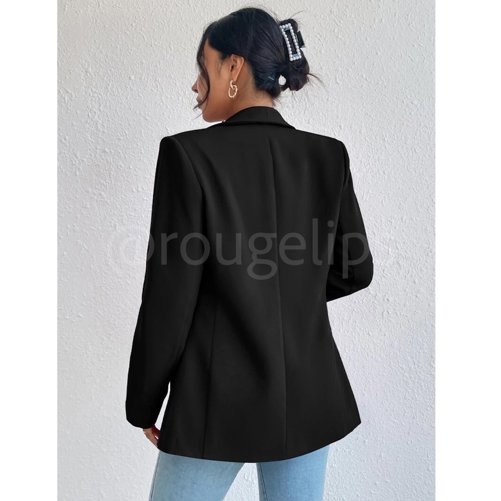 Black Blazer Jacket Shawl Collar Long Sleeve - Picture 3 of 13